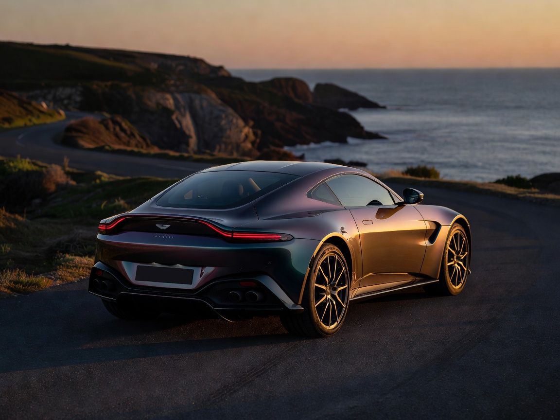 Aston Martin V8 Vantage rear three quarter angle in metallic finish